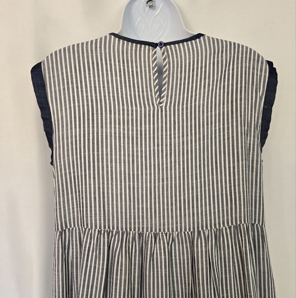 Andree By Unit Boho Gray Stripes Floral Embroidered Mini Spring Dress - Picture 4 of 6